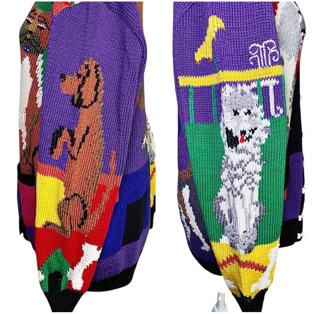 Berek Marta D Vintage 90’s Hand Knit Dogs Best In Show Cardigan Sweater - Picture 2 of 15